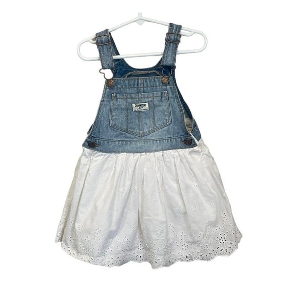 Oshkosh B'gosh Overall Dress Denim White skirt Size 5T eyelets pictures classic - Picture 1 of 7